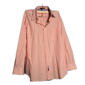 Tommy Hilfiger Men's Peach Dress Shirt L 16.5 32/33 Classic Fit Gingham Check